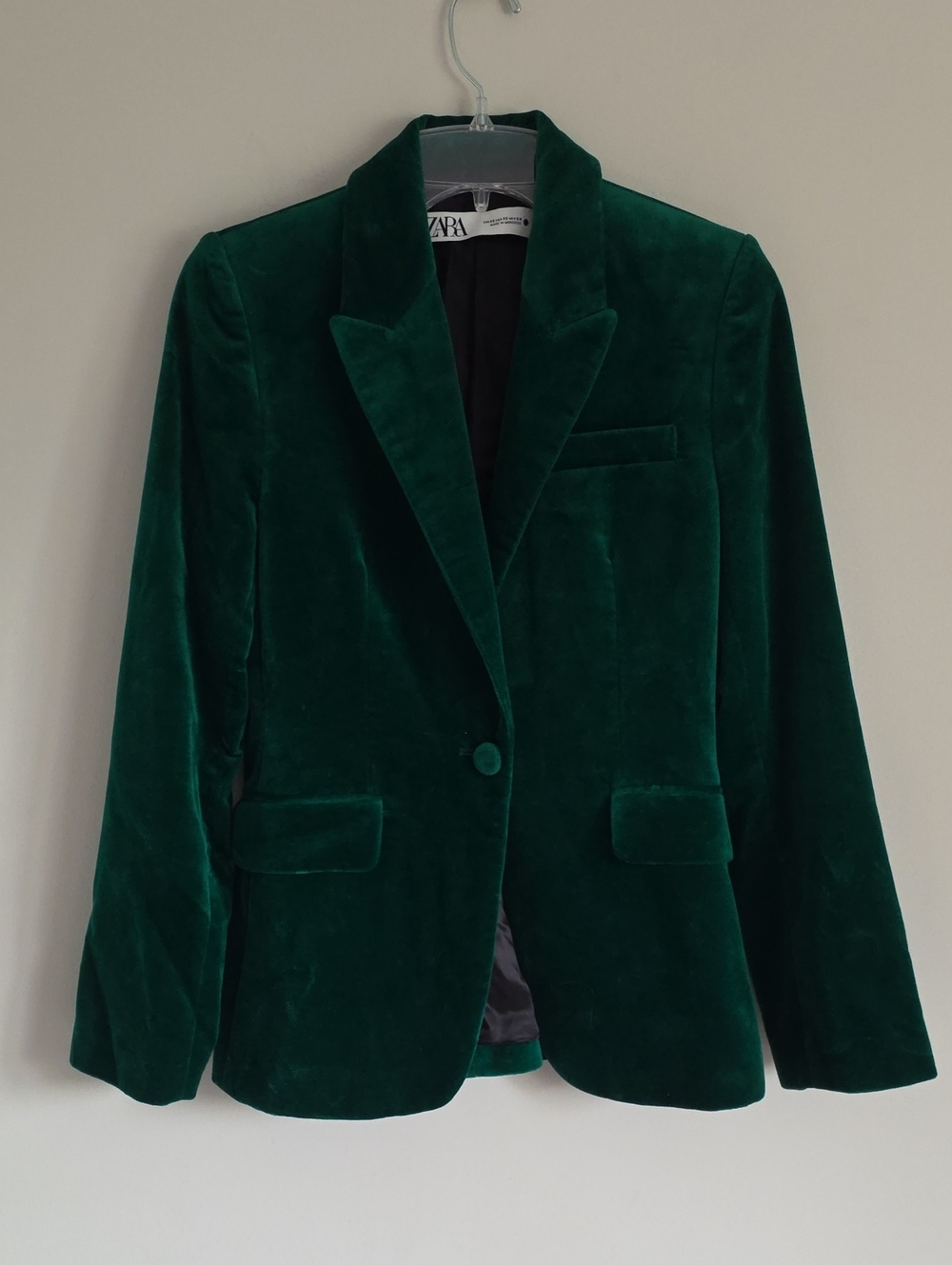ZARA | Emerald Green Velvet Blazer Sz XS - Picture 3 of 7